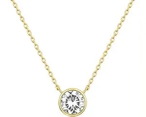 Pavoi 14k Gold Plated Circle Cz Solitaire Necklace - Elegant Bezel Pendant - Dainty Cubic Zirconia Halo Choker Necklaces For Women