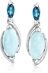 Ross-Simons Larimar And .40 Ct. T.W. London Blue Topaz Drop Earrings In Sterling Silver
