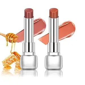 Plumper Moisturizing Butter Lipstick For Women, Natural Tinted Lip Balm Shine Nourishing Hydrating Lip Gloss Stain For Dry Lips, Lightweight Lip Liner Care Makeup, Vegan, 2pc Pale Nude & Orange