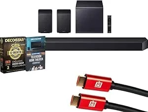 Samsung Q Series Soundbar Hw-q990f 11.1.4 Ch Subwoofer + Rear Speaker (2025) Bundle With 1 Year Cps Enhanced Protection Pack, 6ft 4k Hdmi Cable & Deco Gear Complete Home Theater Beginner'S Guidebook