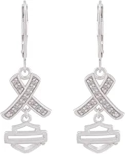 Harley-Davidson Women'S Criss Cross Crystal B&S Drop Earrings, Sterling Silver