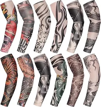 Geyoga 12 Pcs Tattoo Sleeves Fake Arm Sleeves Cover Realistic Soft Elasticity Uv Protection For Men Women Working