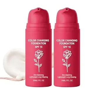 Color Changing Foundation For Mature Skin, Skin Tone Adapting (2pcs) - spf15 Lightweight Hydrating Formula, Natural Finish, Helps Cover Fine Lines, 1.01 Fl Oz