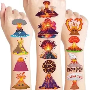96 Pcs Hot Volcano Pre-Cut Temporary Tattoos For Kids - Super Cute Theme Birthday Party Favors, Supplies, Decorations, Funny Fire Fake Tattoo, School Prizes Gifts For Boys Girls