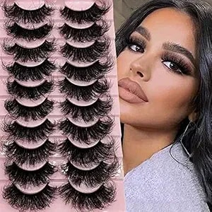 Mink Lashes Fluffy Wispy Thick Eyelashes Mink Faux, 20mm/25mm Long Dramatic D Curl Strip Lashes Cat Eye 3d Big False Eyelashes Pack