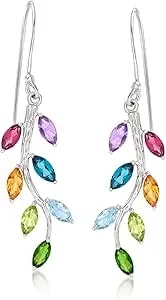 Ross-Simons 3.10 Ct. T.W. Multi-Gemstone Vine Drop Earrings In Sterling Silver