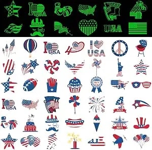 288pcs 4th Of July Adult Patriotic Temporary Tattoos Glow In The Dark Body Decor 48 Designs