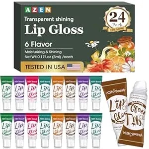 Azen 24 Pack Lip Gloss Set, Clear Lip Gloss Bulk, Lip Oil For Dry Cracked Lips Moisturizing Hydrating Nourishing With Vitamin E, Mothers Day Gifts For Women
