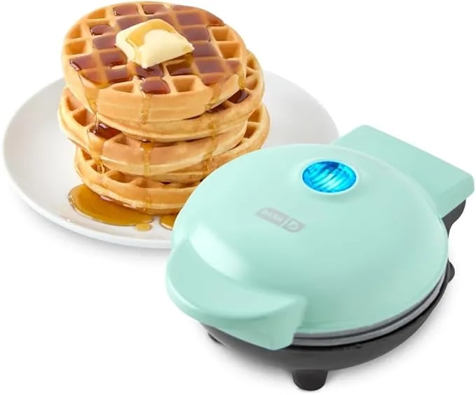 Dash Mini Waffle Maker, 4-Inch Ceramic Nonstick Cooking Surface, Aqua - Small Waffle Iron For Dorms & Rvs, Chaffle Maker & Compact Waffle Machine, Mini Waffles For Kids & Families