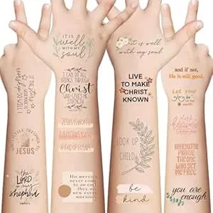 10 Sheets Christian Temporary Tattoos (70+Pcs) For Adults Inspirational Bible Verse Quotes Suitable Tattoos Stickers For Believers As Well As Women And Men