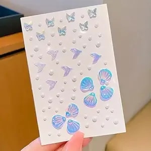 140 Pcs Mermaid Face Gems & Seashell Rhinestones -Waterproof Self-Adhesive Face Jewels For Festival, Rave, Cosplay, Body Art (Pearl & Glitter) - Beach Party, Birthday, Carnival Makeup Accessories