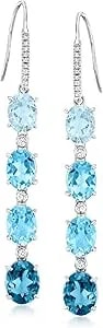 Ross-Simons 12.30 Ct. T.W. London, Swiss And Sky Blue Topaz Drop Earrings With .20 Ct. T.W. Diamonds In Sterling Silver
