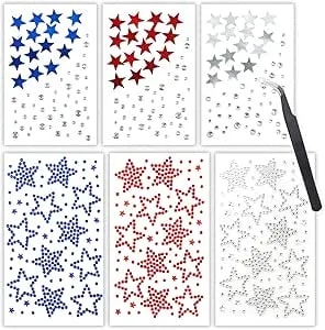 4th Of July Face Gems And Hair Gems – Red White And Blue Star Rhinestone Stickers – Independence Day Self Adhesive Rave Accessories For Face, Hair, Body, Makeup, Crafts