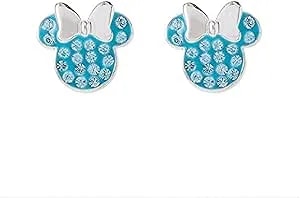 Disney Minnie Mouse Jewelry, Sterling Silver Pave Birthstone Crystal Stud Earrings