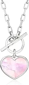 Ross-Simons Italian Pink Mother-Of-Pearl Heart Toggle Necklace In Sterling Silver