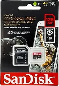 Sandisk Extreme Pro Sdxc Uhs-I u3 a2 v30 128gb + Adapter, Sdsqxcy-128g-gn6ma