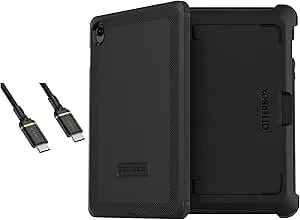 Otterbox Defender Series Case For Galaxy Tab s10 Fe And s9 Fe Bundle - Black - Rugged & Durable - With Built In Screen Protector - Device Stand Included - Usb-C To Usb-C Cable - Non-Retail Packaging