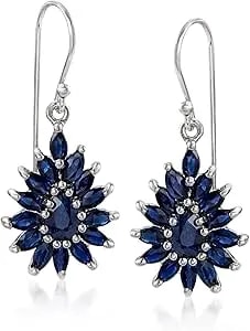 Ross-Simons 3.00 Ct. T.W. Sapphire Cluster Drop Earrings In Sterling Silver