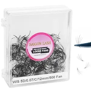 Wispy Loose Promade Fans 5d, 600 Count, Mixed Length 8–15mm, D Curl, 0.07 Thickness, Matte Jet Black, Handmade Eyelash Extensions For Spiky & Wispy Lash Looks