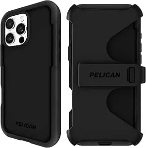 Pelican Voyager Iphone 16 Pro Max Case [Compatible With Magsafe] Rugged Phone Case W/ 18ft Military-Grade Drop Protection - Heavy Duty Phone Cover W/Belt Clip Holster For Iphone 16 Pro Max - Black