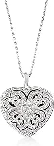 Ross-Simons Sterling Silver Scrolled Heart Locket Necklace With Diamonds. 16 Inches
