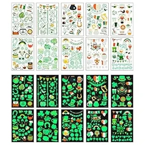 145pcs St Patricks Day Luminous Temporary Tattoos,Irish Festival Glow In The Dark Tattoos,St Patrick'S Day Accessories Clover Tattoo Sticker,Kiss Me I'M Irish Party - Shamrock Arts And Crafts 10 Sheet