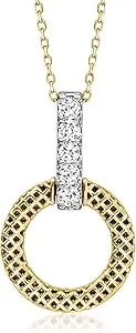 Ross-Simons 0.25 Ct. T.W. Diamond Mesh Circle Pendant Necklace In 18kt 2-Tone Gold. 18 Inches