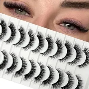 Loladook Cat Eye Lashes Mink 3d Natural Faux Mink False Strip Lashes Pack Soft C Curl Wispy 16mm Short Fluffy Fox Eye Eyelashes Natural Look