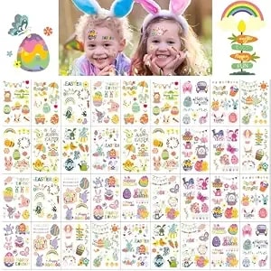 252+ Pcs Easter Temporary Tattoos For Kids Men Women, 36 Sheets Easter Egg And Bunny Fake Tattoos Stickers, Easter Face Body Fake Tattoos For Adults, Easter Basket Stuffers Party Favors Decoration