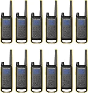 Motorola Solutions, Portable FRS, T470, Talkabout, Two-Way Radios, Emergency Preparedness, Rechargeable, 22 Channel, 35 Mile, Black W/Yellow, 12 Pack