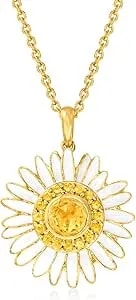 Ross-Simons 1.10 Ct. T.W. Citrine And White Enamel Daisy Pendant Necklace In 18kt Gold Over Sterling. 18 Inches