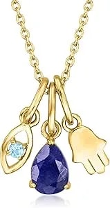 Ross-Simons 1.05 Ct. T.W. Multi-Gemstone And 18kt Gold Over Sterling Jewelry Set: Cable-Chain Necklace With 3 Interchangeable Pendants. 18 Inches