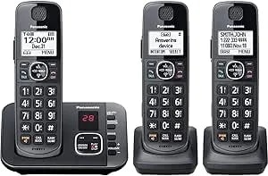 Panasonic DECT 6.0 Expandable System, Cordless Phones With Answering Machine And Call Blocking - 3 Cordless Phones 3 Handsets - KX-TGE633M (Metallic Black)