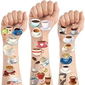 200+Pcs Coffee Temporary Tattoo Stickers Latte Stickers Coffee Theme Birthday Cute Class School Prizes Party Decorations Supplies Favors Tattoo