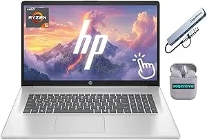 Hp 17.3" Touchscreen Laptop Computer, Windows 11 Laptop 16gb Ram 1.5tb Storage (1tb Ssd+512gb Docking Station Set), Amd Ryzen 5 7430u, Hd+ 1600 X 900 Display, Copilot Ai, Sagenova Earphones, Silver