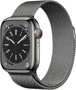 Apple Watch Series 8 (Gps + Cellular, 41mm) - Graphite Stainless Steel With Graphite Milanese Loop (Renewed)