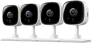 Tapo 1080P Indoor Wired Security Camera - Works As A Baby & Pet Monitor, Motion Detection, 2-Way Audio, Siren, Night Vision, Subscription-Free Local Or Optional Cloud, Works With Alexa, C100(4-Pack)