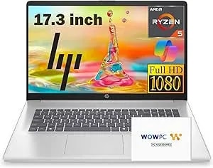 HP 17.3 Inch FHD Business Laptop With MS Office For The Web, Powerful AMD Ryzen 5 7430U Processor (Beats Core i7-1355U), 128GB SSD, HDMI, SD-Card Reader, Wi-Fi 6, Bluetooth 5.3, Windows 11, No Mouse