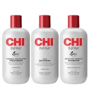 Chi Infra Trio Kit, Includes Infra Shampoo, Infra Thermal Protective Treatment, & Silk Infusion For Hair Strength & Shine, Paraben & Sulfate-Free, 3 Products, 12 Oz