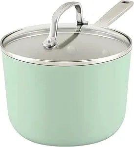 Kitchenaid Hard Anodized Ceramic Nonstick Cookware Sauce Pan With Lid, 3 Quart - Pistachio
