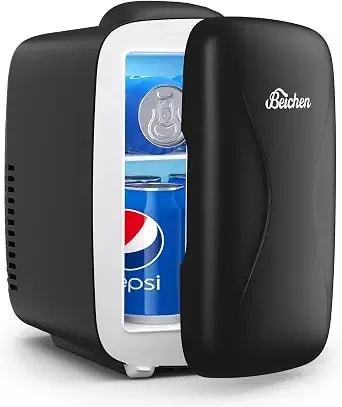 Beichen Mini Fridge, 4l/6 Can Portable Small Refrigerator Cool&Warm, Ac/Dc - Black Mini Refrigerator For Drinks Food, Fast Cooling Low Noise Mini Fridge For Bedroom Car Office, Makeup Skincare Fridge