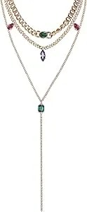 Jessica Simpson Gemstone Layered Necklace For Women 15-20"+3", Gold-Tone Layered Necklaces With Colored Gems