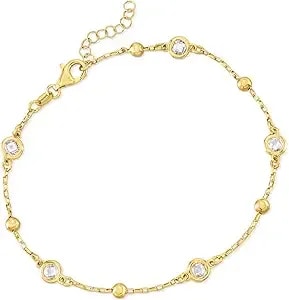 Ross-Simons Italian 1.15 Ct. T.W. Bezel-Set Cz Station Anklet