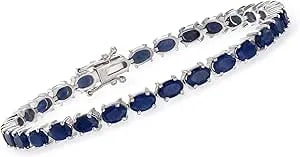 Ross-Simons 16.00 Ct. T.W. Sapphire Tennis Bracelet In Sterling Silver