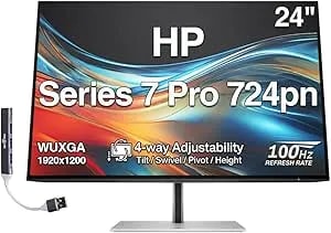 Hp Series 7 Pro 724pn 24" Wuxga Ips Monitor With 5ms Response Time, Anti Glare, Flicker Free, Pivot, Vesa Mount (100mm), Displayport, Hdmi & Dockztorm Usb Port Expander, Black/Silver (8x534aa#Aba)