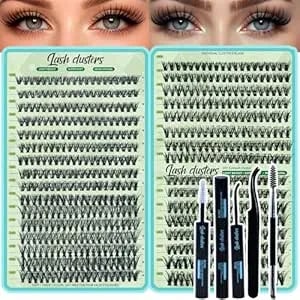 Lash Clusters Kit 640pcs Wispy Lash Clusters 30d+40d Eyelash Clusters D Curl Individual Lash Extensions Natural 9-16mm With Bond & Seal, Brush, Tweezers