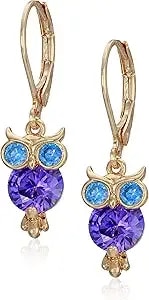 Betsey Johnson Cz Owl Drop Earrings