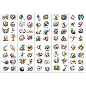 80 Pcs Soccer Temporary Tattoos – 10 Sheets Safe & Waterproof Football Party Favors For Birthday, School Rewards & Goodie Bags