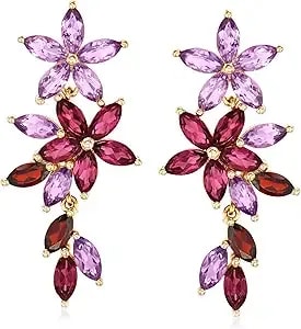 Ross-Simons 7.30 Ct. T.W. Multi-Gemstone Floral Drop Earrings In 18kt Gold Over Sterling