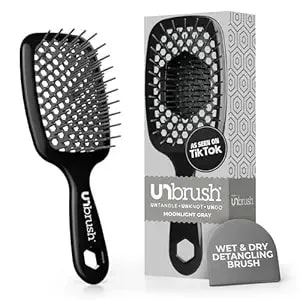 Fhi Heat Unbrush Detangling Brush For Pain-Free Brushing On All Wet Or Dry Hair Types — Durable Duoflex Anti-Static Bristles, Lightweight Handle, Vented Hair Brush, Grey